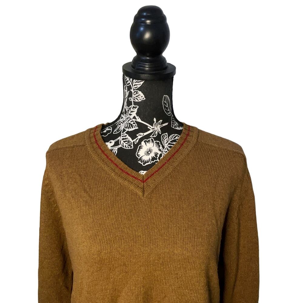 FINK Lambs Wool Blend V-Neck Long Sleeve Sweater Camel Brown Size Medium